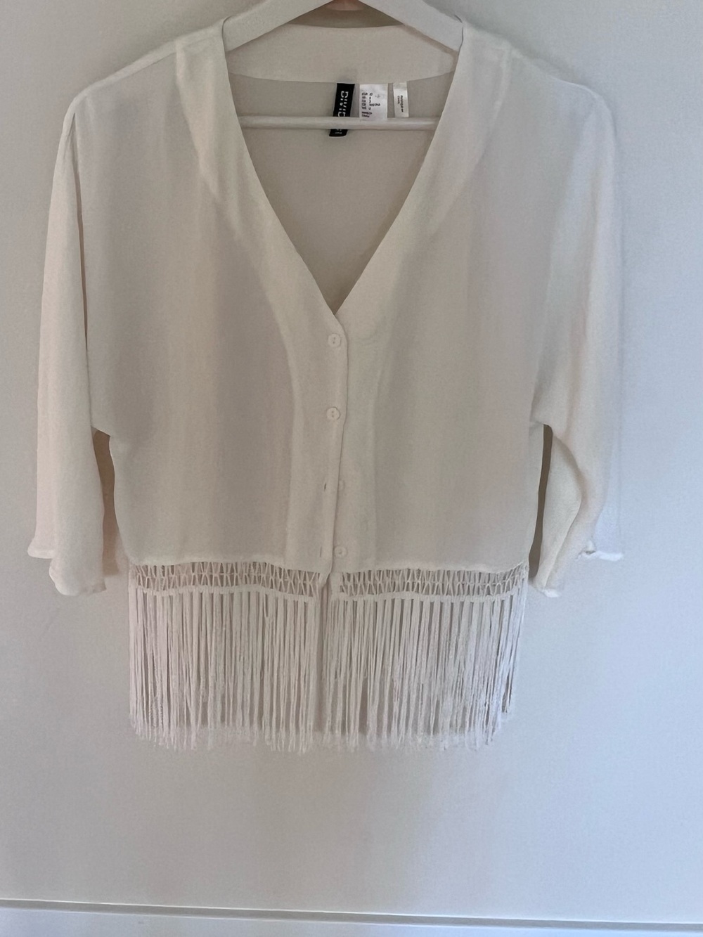 H&M Cream Button-Front V-Neck Fringe Tunic